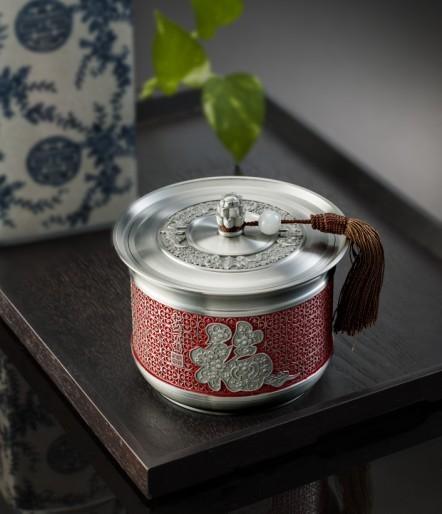 纯锡红瓷茶叶罐